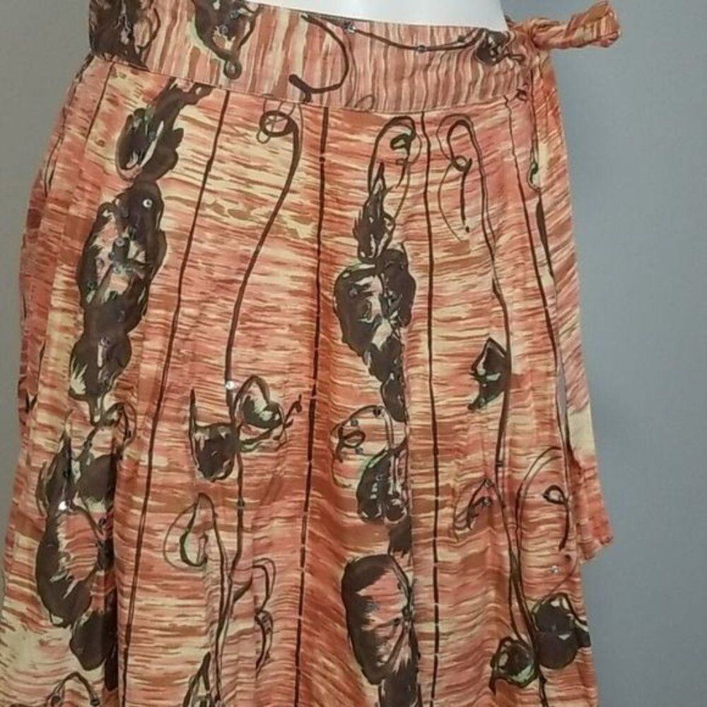 Anthropologie Odille Floral Full Skirt Sequin Embellished Pink Coral Size 4 - Picture 3 of 6